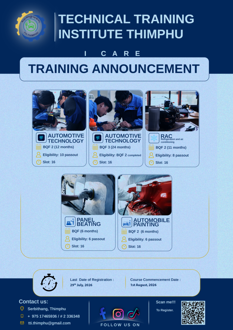 Training Announcement At Thimphu TTI